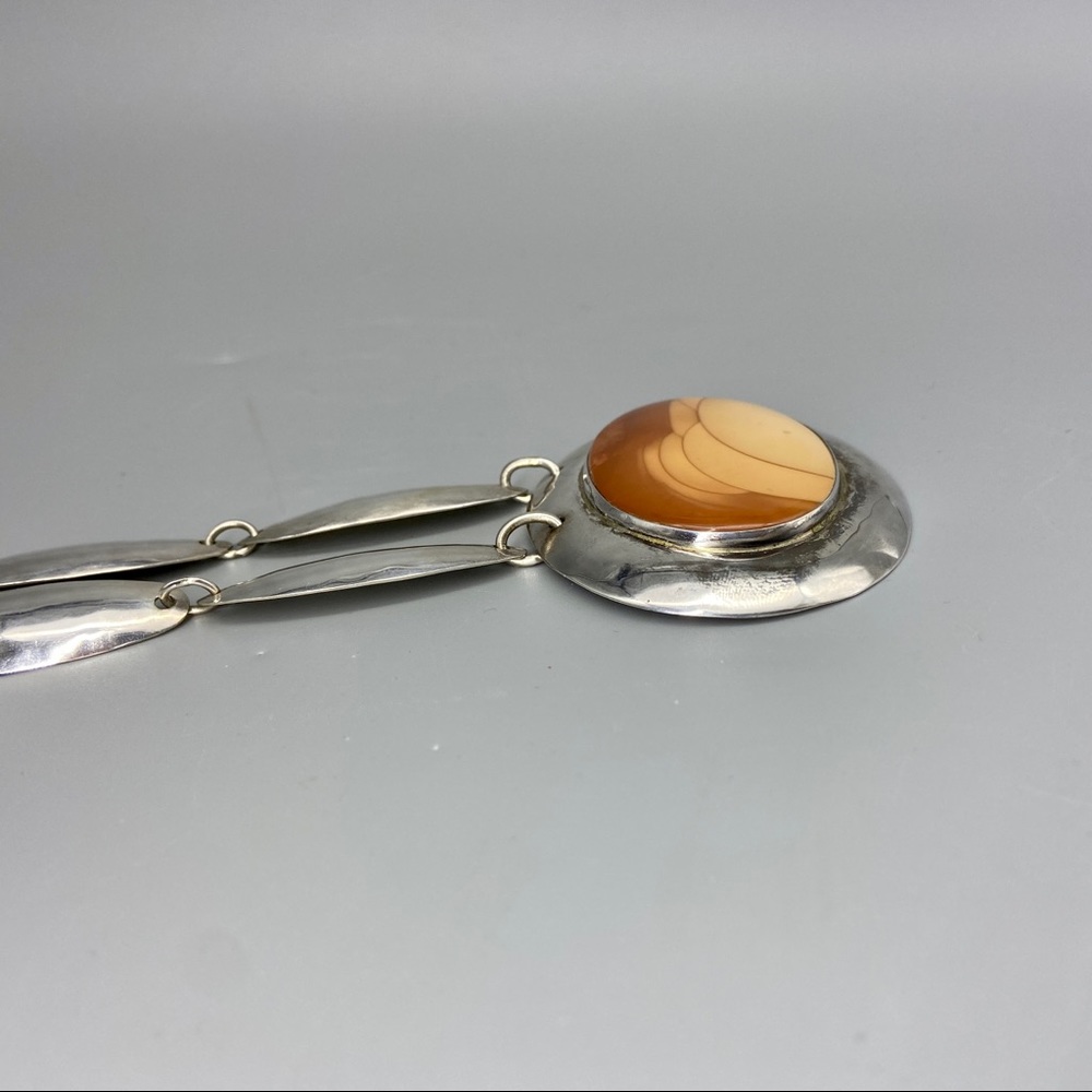 Vintage Sterling Silver & Bruneau Jasper Medallion Necklace - Picture 6 of 16